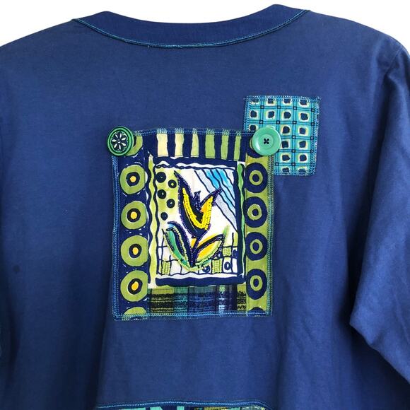 Vtg 90s Surya Boho Crop Top Blue Cotton Beads Butterfly Artisan - Picture 8 of 10